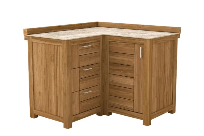 Passion Grills | Buitenkeuken Onderdeel | Milano Buitenkeukenkast Hoek 3 Lades + 1 Deur | 120 x 120 cm | Albastro Cream