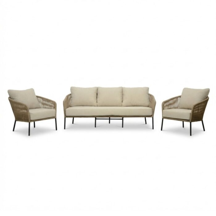 BUITEN living Mara stoel-bank loungeset 5 personen | touw + aluminium | Sahara Dust | 3-delig