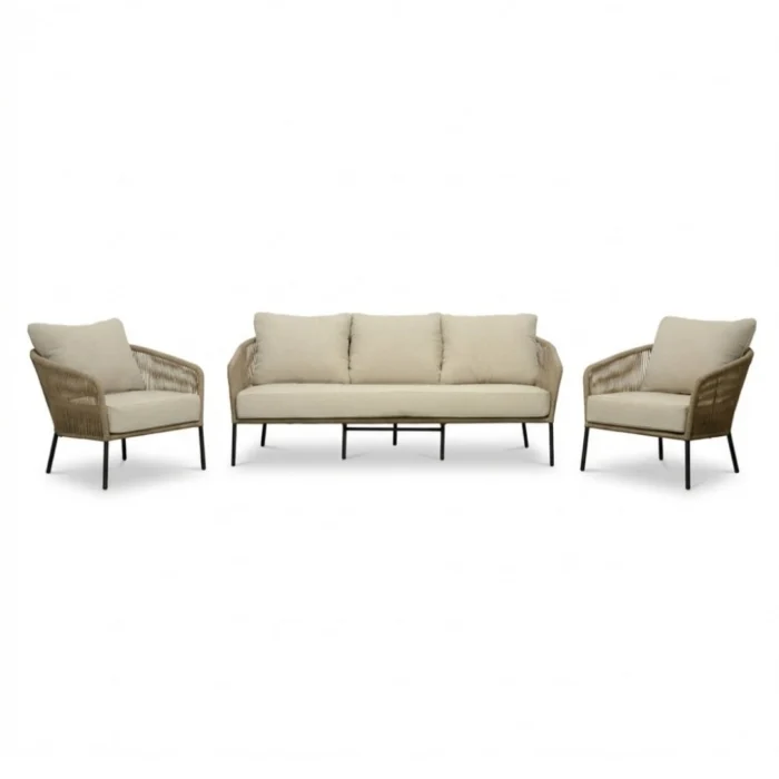 BUITEN living Mara stoel-bank loungeset 5 personen | touw + aluminium | Sahara Dust | 3-delig