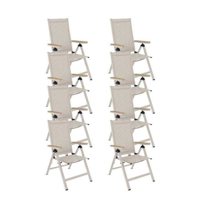 LUX outdoor living Norali dining tuinstoel verstelbaar set van 8 | textileen + aluminium | beige