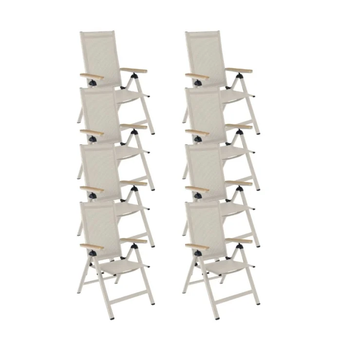 LUX outdoor living Norali dining tuinstoel verstelbaar set van 8 | textileen + aluminium | beige
