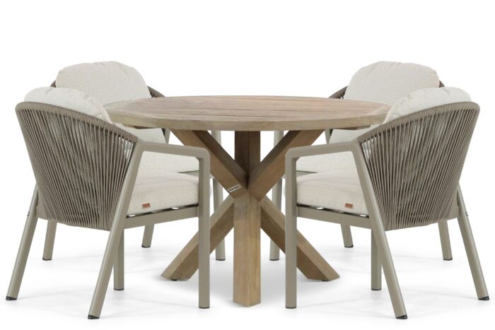 Santika Furniture Guss/Sand City 120 cm dining tuinset 5-delig – Taupe-naturel-bruin