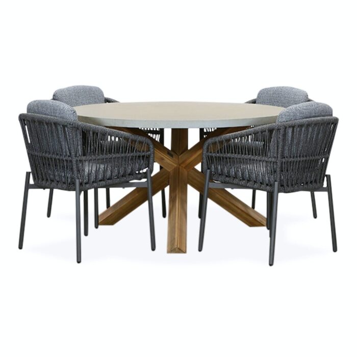BUITEN living Nancy/Rico charcoal dining tuinset | 4 personen | betonlook + aluminium | 135cm rond – Zwart