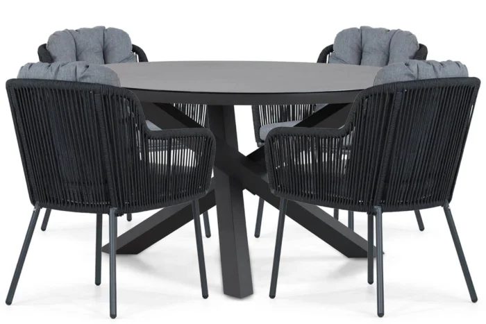 Santika Furniture Tendenza/Livorno 125 cm dining tuinset 5-delig - Grijs-antraciet
