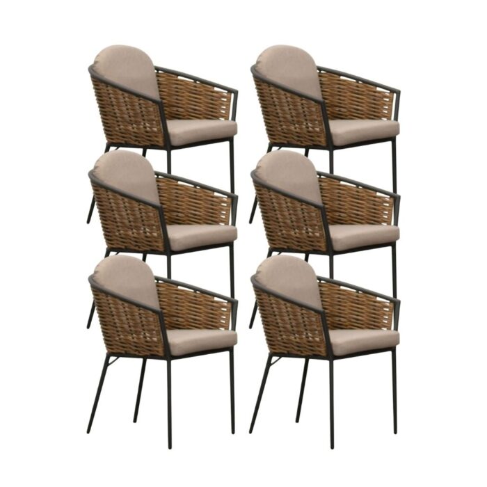 Denza Furniture Lucca dining tuinstoel set van 6 stapelbaar | wicker + aluminium | zand