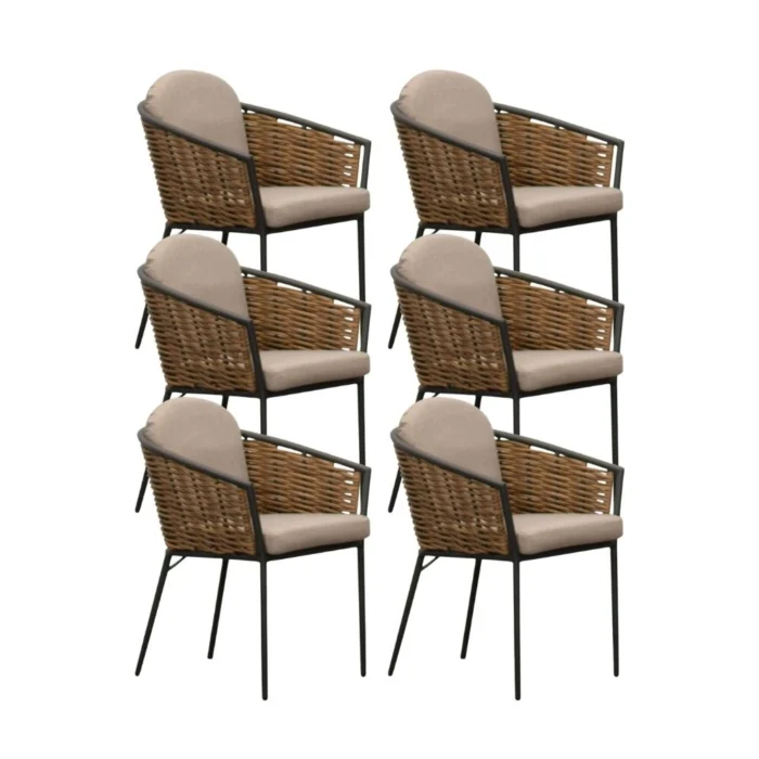 Denza Furniture Lucca dining tuinstoel set van 6 stapelbaar | wicker + aluminium | zand