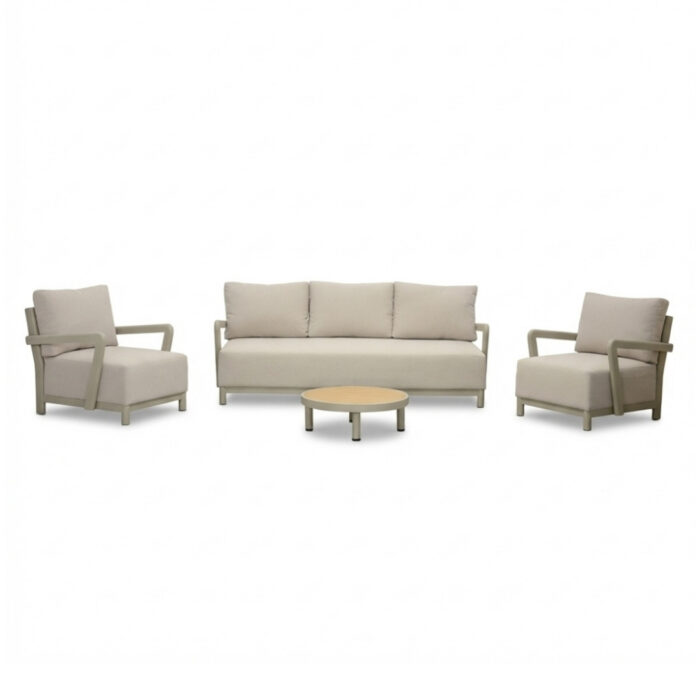 LUX outdoor living Amalfi stoel-bank loungeset 5 personen incl. tafel 70cm | aluminium + polywood | beige | 4-delig