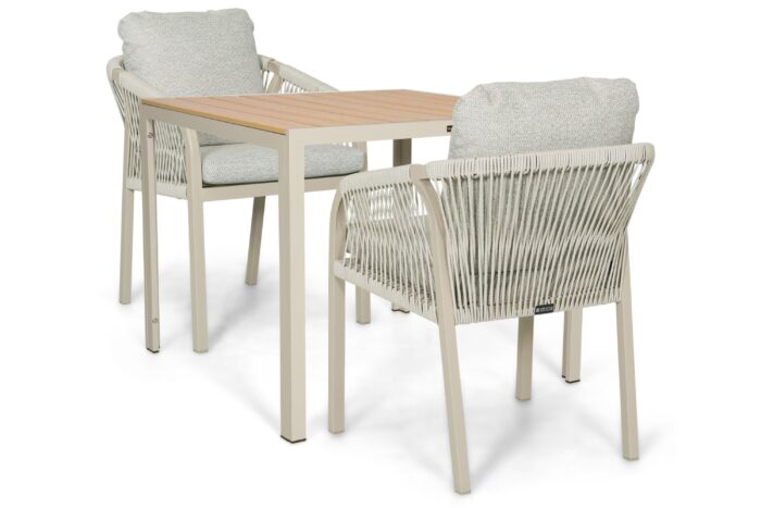 Lifestyle Garden Furniture Biagio/Creta 90×90 cm dining tuinset 3-delig – Taupe-naturel-bruin