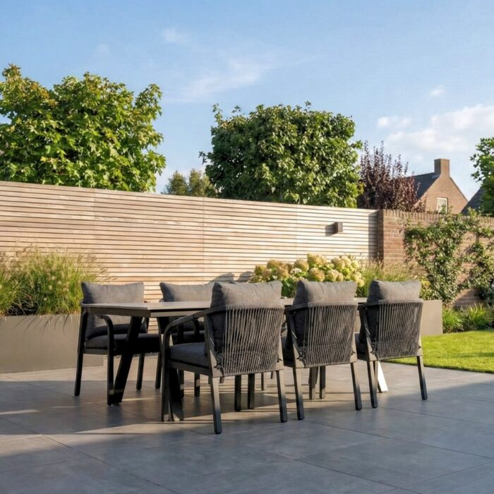 LUX outdoor living Oslo Grey/Calgary antraciet dining tuinset | 6 personen | polywood + touw | 220cm – Zwart, Antraciet, Grijs