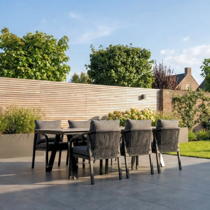 LUX outdoor living Oslo Grey/Calgary antraciet dining tuinset | 6 personen | polywood + touw | 220cm - Zwart, Antraciet, Grijs