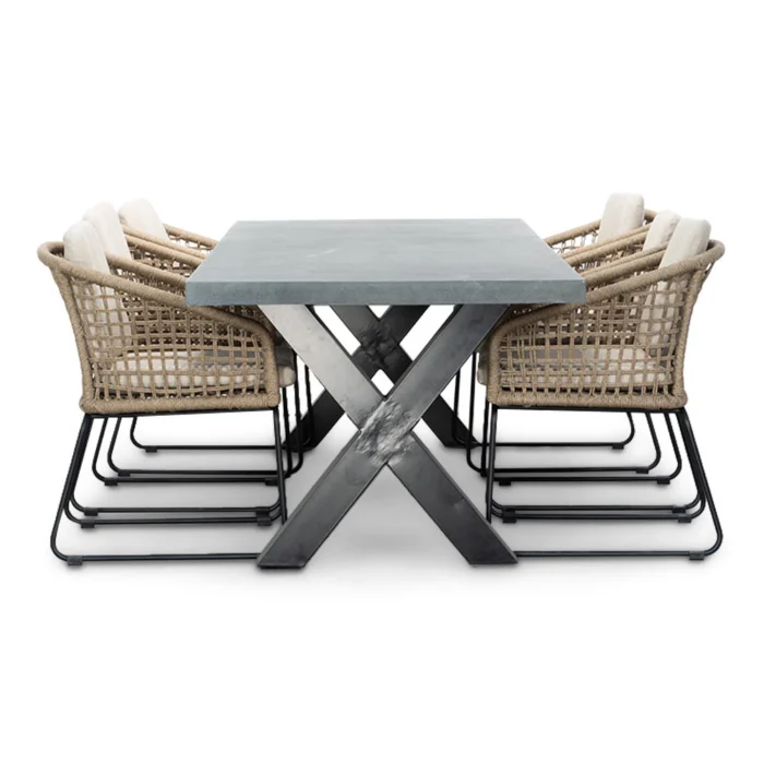BUITEN living Lyon/Tulum Sahara Dust dining tuinset | 6 personen | betonlook + touw | 250cm - Zand