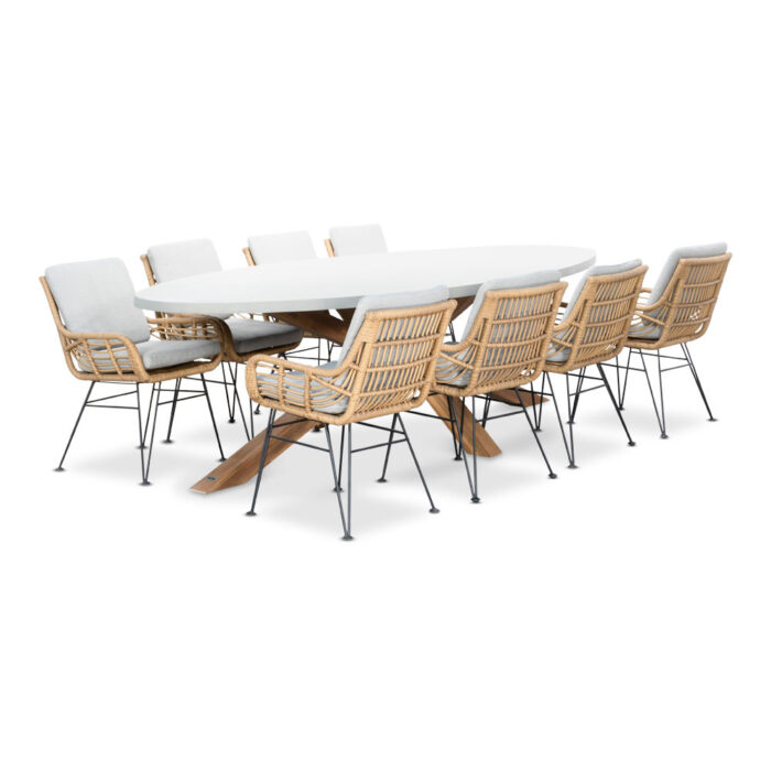 BUITEN living Livorno/Carlos Bamboo taupe dining tuinset | 8 personen | betonlook + wicker | 280cm