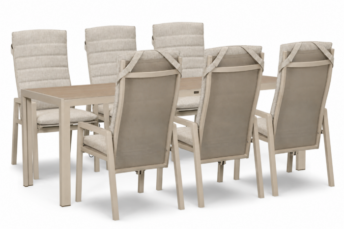 Lifestyle Garden Furniture Vivaro/Creta 205×90 cm dining tuinset 7-delig – Taupe-naturel-bruin