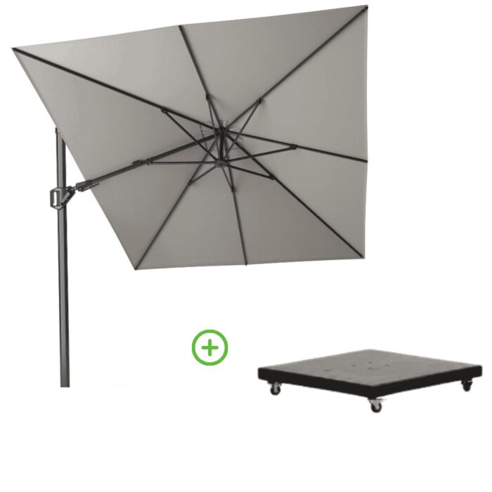 Platinum Challenger T² zweefparasol premium doek | 350x260cm met Monza parasolvoet 90kg | Manhattan – Grijs