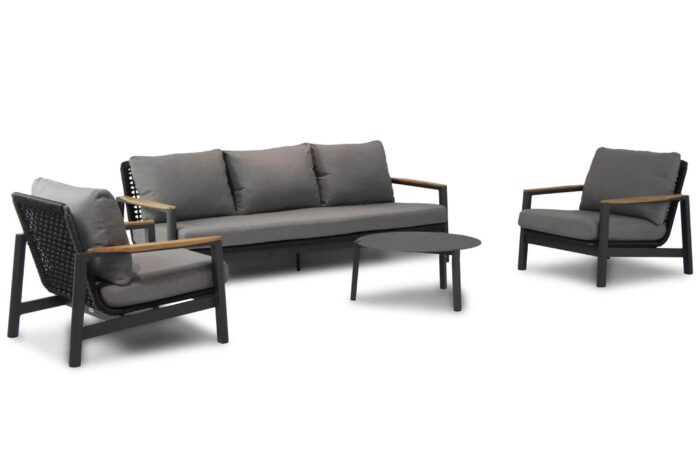 Coco Ralph/Rimini 75 cm stoel-bank loungeset 4-delig – Grijs-antraciet