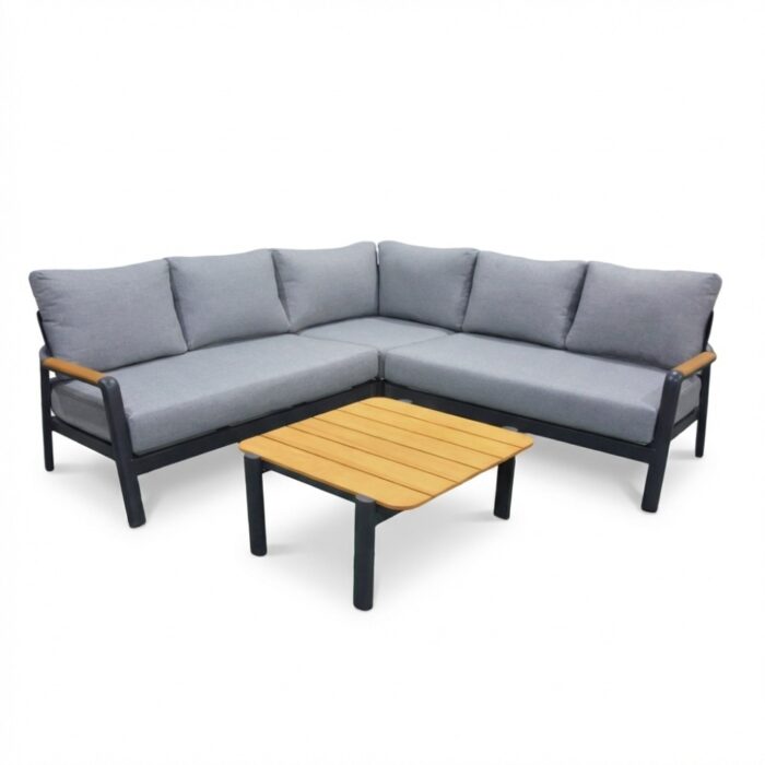 LUX outdoor living Marbella hoek loungeset antraciet 5 personen | aluminium + teak | antraciet | 4-delig 222x222cm