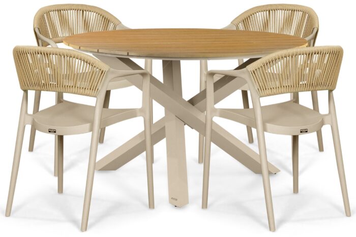 Domani Furniture Toscano/Ancona 125 cm dining tuinset 5-delig – Taupe-naturel-bruin
