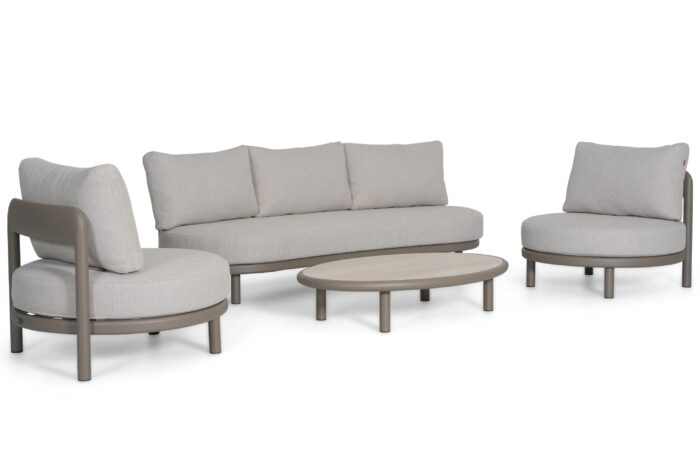 Santika Furniture Wave stoel-bank loungeset 4-delig – Taupe-naturel-bruin