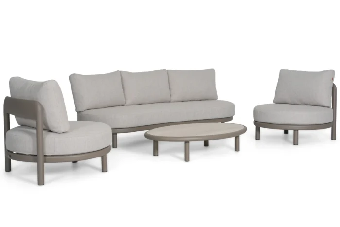 Santika Furniture Wave stoel-bank loungeset 4-delig - Taupe-naturel-bruin