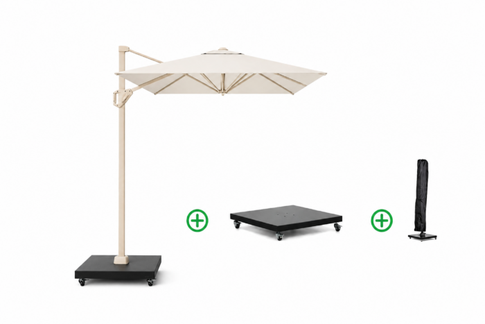 Platinum Voyager zweefparasol 2.5×2.5m T1 (incl. voet + hoes) Ivoor – Wit