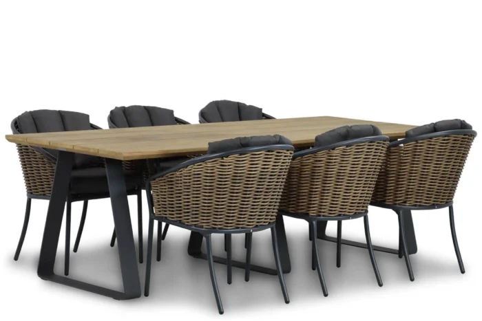 Santika Furniture Tika/Palta 240 cm dining tuinset 7-delig - Grijs-antraciet