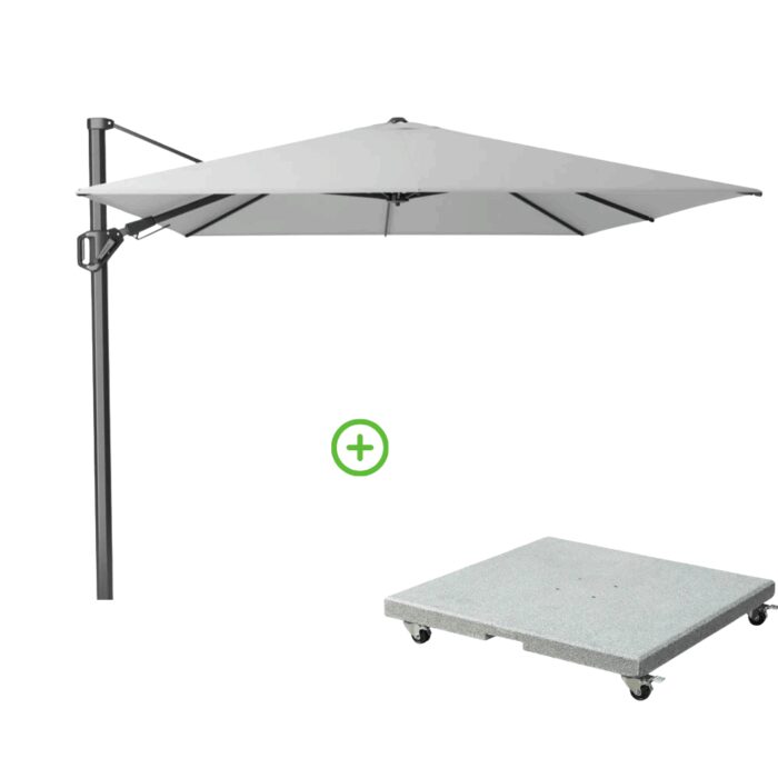 Platinum Challenger T² zweefparasol | 350x260cm met Rocca parasolvoet 90kg | Light Grey – Lichtgrijs
