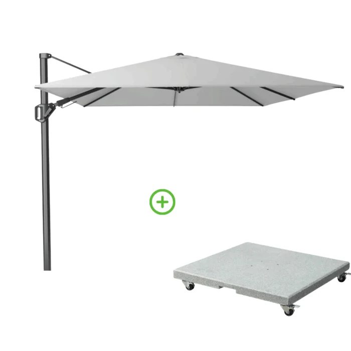 Platinum Challenger T² zweefparasol | 350x260cm met Rocca parasolvoet 90kg | Light Grey - Lichtgrijs