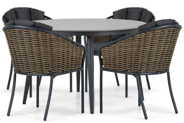 Santika Furniture Tika/Vienna 120 cm dining tuinset 5-delig – Grijs-antraciet