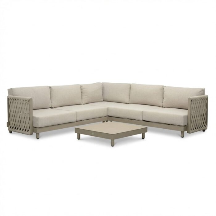 LUX outdoor living Mendoza hoek loungeset 5 personen | aluminium + touw | beige | 4-delig 266x266cm