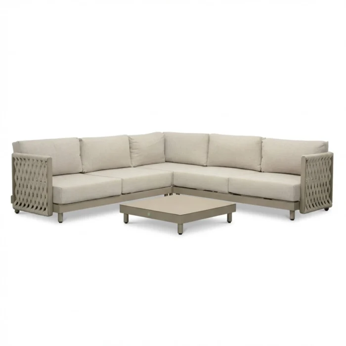 LUX outdoor living Mendoza hoek loungeset 5 personen | aluminium + touw | beige | 4-delig 266x266cm