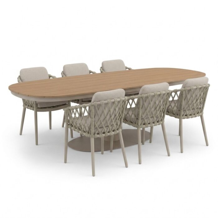 LUX outdoor living Panama/Cleveland beige dining tuinset | 6 personen | polywood + aluminium | 260cm Deens ovaal