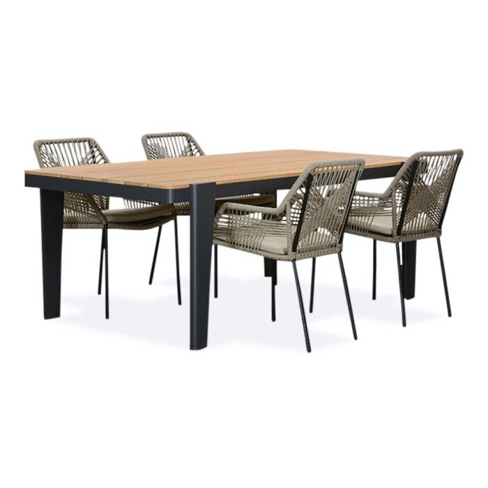 LUX outdoor living Vigo/Seville zand dining tuinset | 4 personen | teakhout + aluminium | 200cm