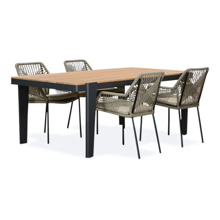 LUX outdoor living Vigo/Seville zand dining tuinset | 4 personen | teakhout + aluminium | 200cm