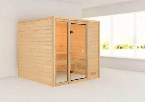 Karibu | Jutta Sauna met Dakkraag | Kachel 9 kW Geïntegreerde Bediening