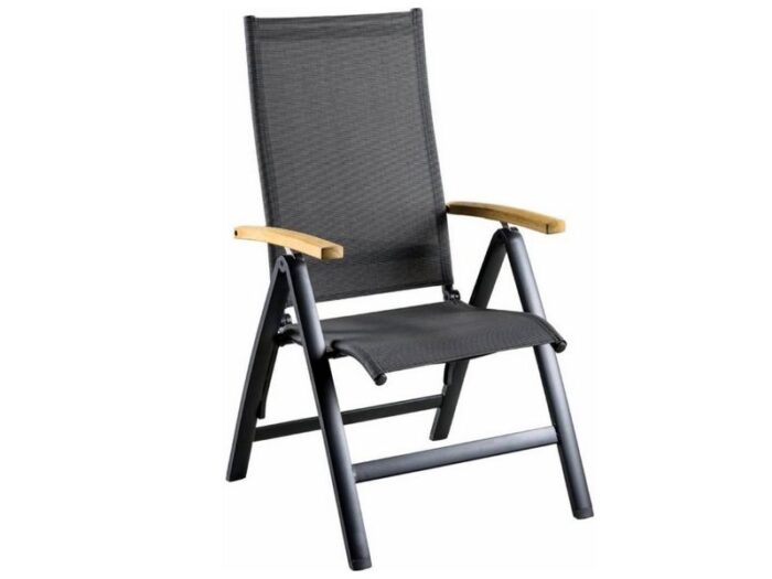 Suns Lucca Recliner Black Grey Textilene Teak Arm – zwart