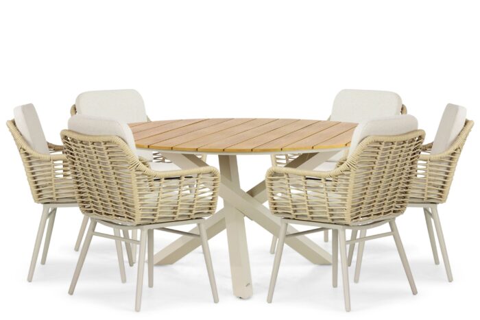 Coco Antoni/Ancona 150 cm dining tuinset 7-delig – Taupe-naturel-bruin