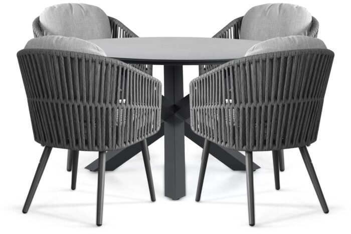 Santika Furniture Marani/Orino 130 cm dining tuinset 5-delig – Grijs-antraciet