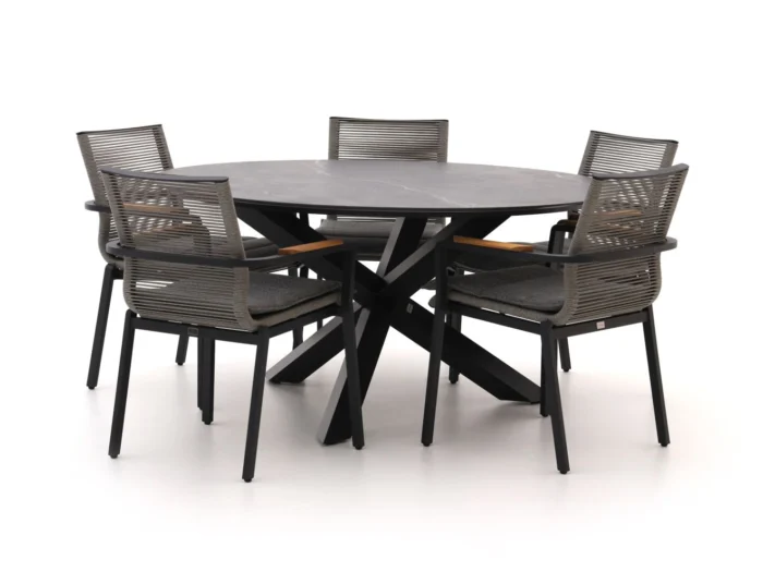 Bellagio tuinmeubelen Marudo/Lodola ø 150cm dining tuinset 6-delig stapelbaar - Zwart