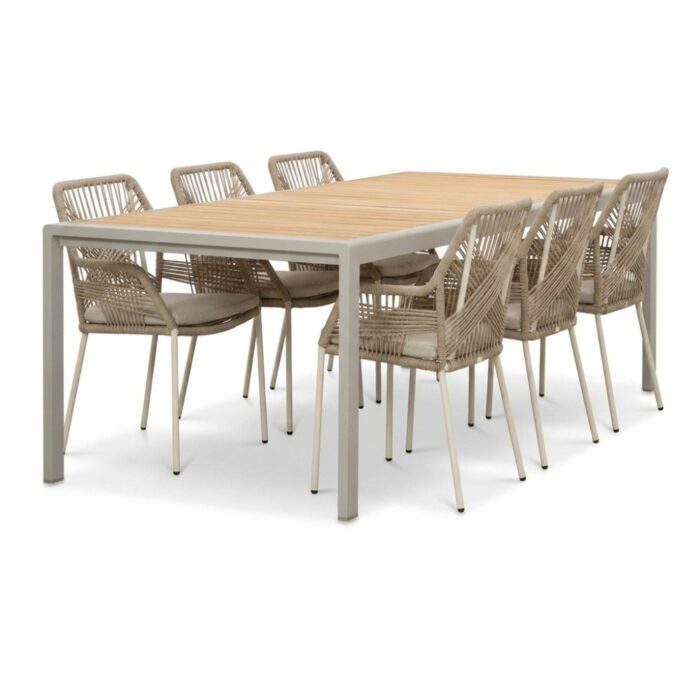 LUX outdoor living Annecy/Seville beige dining tuinset | 6 personen | teakhout + touw | 227cm