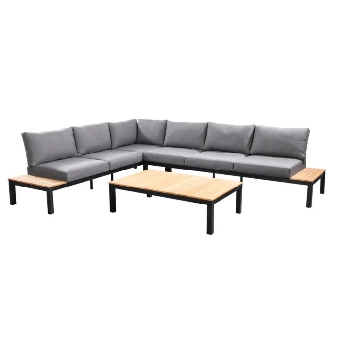 Yoi Tori loungeset compleet coffee table aluminium black/teak black/teak/mixed grey – grijs;natuurlijk;zwart