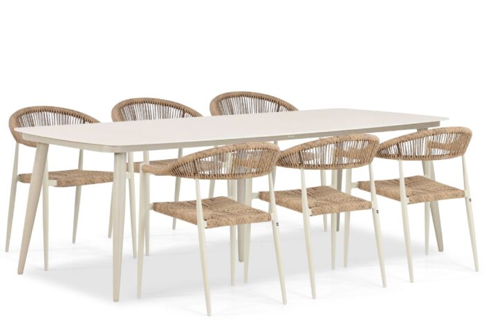 De Laan Projects Lifestyle Granada/Vienna 240 cm dining tuinset 7-delig – Taupe-naturel-bruin