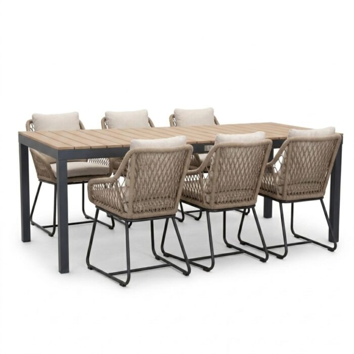 LUX outdoor living Oxford/Portofino Sahara Dust dining tuinset | 6 personen | aluminium + touw | 200cm – Naturel