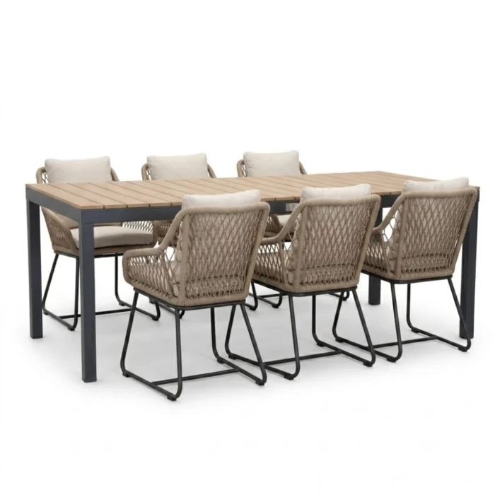 LUX outdoor living Oxford/Portofino Sahara Dust dining tuinset | 6 personen | aluminium + touw | 200cm - Naturel