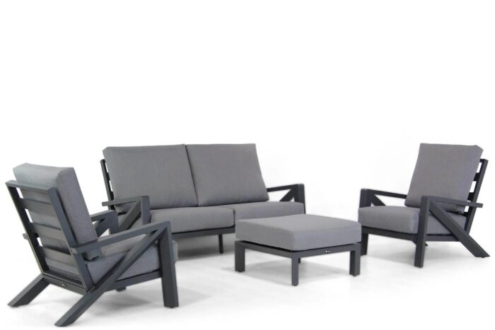 Santika Furniture Cinta stoel-bank loungeset 4-delig – Grijs-antraciet