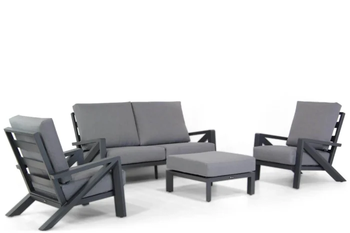 Santika Furniture Cinta stoel-bank loungeset 4-delig - Grijs-antraciet
