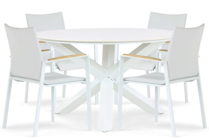 Lifestyle Garden Furniture Brandon/Orino 130 cm dining tuinset 5-delig – Wit