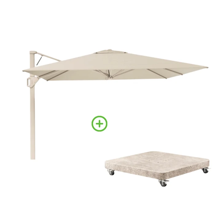 Platinum Beaufort zweefparasol premium doek | 320x320cm met Venezia rond parasolvoet 120kg | Champagne/Sandstone - Taupe - Naturel - Bruin, Beige