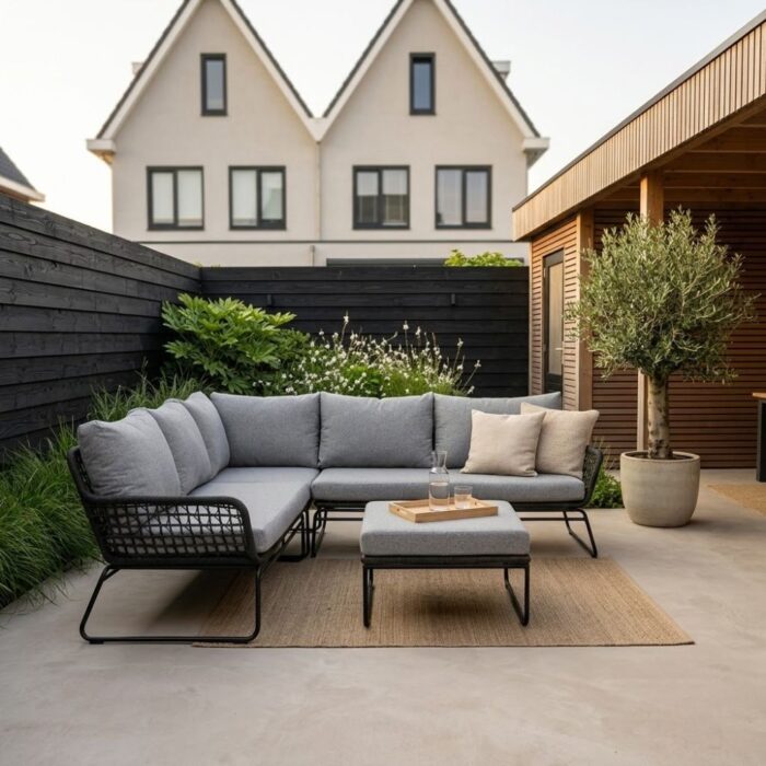 BUITEN living Potenza hoek loungeset 5 personen | aluminium + touw | Stone Grey | 4-delig 213x213cm
