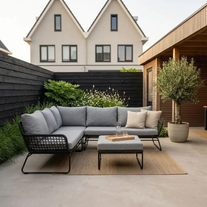 BUITEN living Potenza hoek loungeset 5 personen | aluminium + touw | Stone Grey | 4-delig 213x213cm