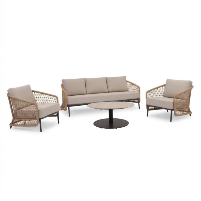 BUITEN living Vienna stoel-bank loungeset 5 personen incl. tafel 75cm | wicker + aluminium | zand | 5-delig